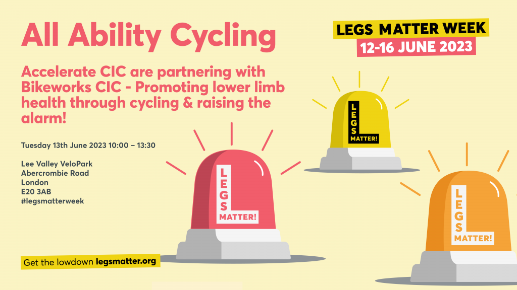Accelerate and Legs Matter Cycling event graphic